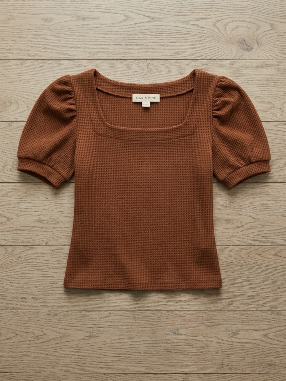 Brown Puff Sleeve Square Neck Top